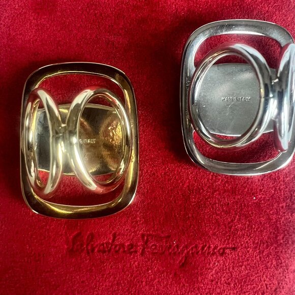 Salvatore Ferragamo 2-Piece Vara Scarf Rings Gold & Silver NWOT - Picture 4 of 7